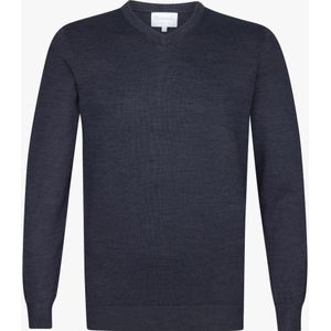 Michaelis heren trui katoenmengsel, slim fit trui met V-hals, navy blauw