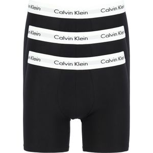 Calvin Klein Cotton Stretch boxer brief (3-pack), heren boxers extra lang, zwart met witte tailleband -  Maat: S