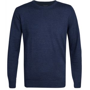 Profuomo slim fit trui wol, heren pullover O-hals, indigo blauw