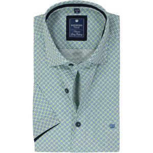 3 voor 99 | Redmond comfort fit overhemd, korte mouw, popeline, blauw met wit en groen dessin
