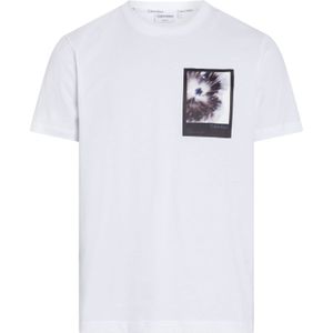 Calvin Klein Framed Flower Graphic T-shirt, heren T-shirt korte mouw O-hals, wit dessin -  Maat: S
