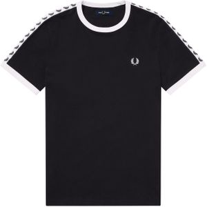 Fred Perry Taped Ringer regular fit T-shirt M6347, korte mouw O-hals, zwart -  Maat: S