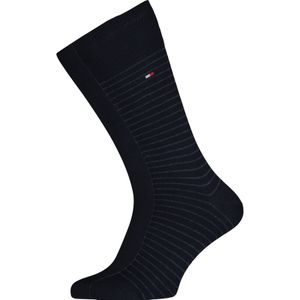 Tommy Hilfiger Small Stripe Socks (2-pack), herensokken katoen, uni en gestreept, donkerblauw -  Maat: 47-49