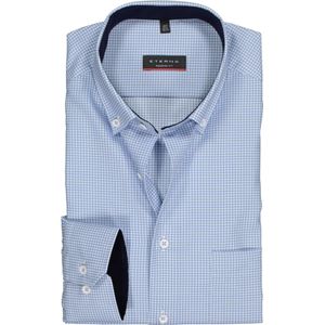 ETERNA modern fit overhemd, twill heren overhemd, lichtblauw met wit geruit (blauw contrast) 48