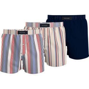 Tommy Hilfiger woven boxer (3-pack), heren boxers wijd katoen, gestreept, blauw