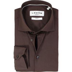 Ledub modern fit overhemd, popeline, donkerbruin