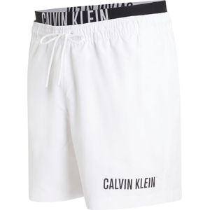 Calvin Klein Medium Drawstring double waistband swimshort, heren zwembroek, wit -  Maat: S