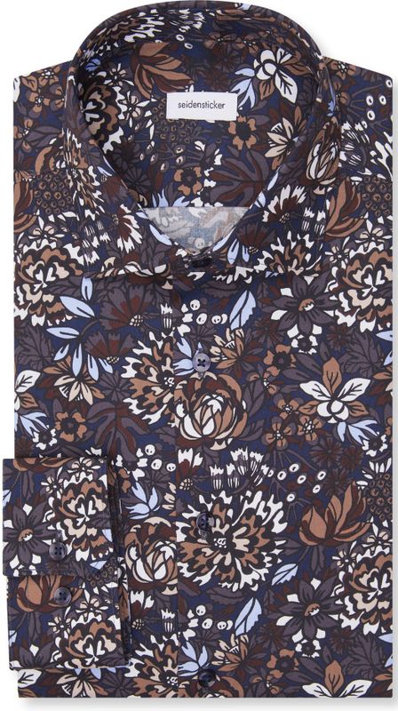 Seidensticker regular fit overhemd, popeline, bruin dessin