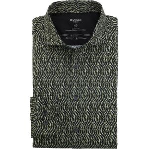 OLYMP 24/7 No. 6 Six super slim fit overhemd, tricot, olijfgroen dessin