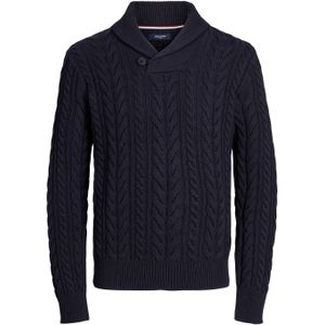 JACK & JONES Ted knit shawl neck slim fit, heren pullover katoenmengsel met kraag, donkerblauw -  Maat: S