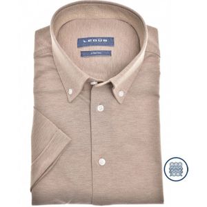 Ledub modern fit overhemd, korte mouw, lichtbruin tricot 44