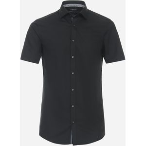 VENTI body fit overhemd, korte mouw, twill, zwart