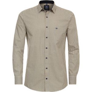 Redmond - Comfort Fit - Overhemd - Wit met Geel en Blauw Dessin - Strijkvriendelijk