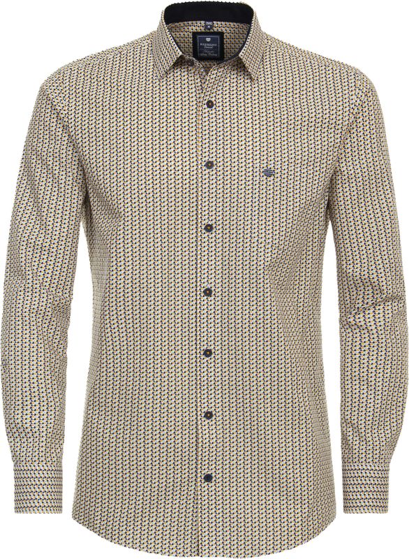 Redmond - Comfort Fit - Overhemd - Wit met Geel en Blauw Dessin - Strijkvriendelijk