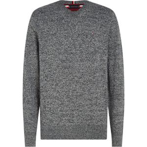 Tommy Hilfiger heren pullover katoen, Pima Org Ctn Cashmere V Neck, zwart met wit melange