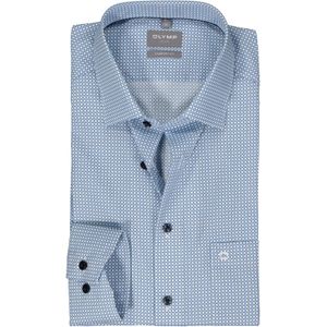 OLYMP comfort fit overhemd, mouwlengte 7, popeline, wit met blauw dessin 47