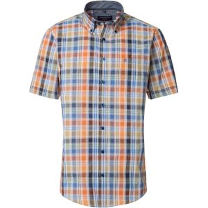 CASA MODA Sport casual fit overhemd, korte mouw, chambray, oranje, blauw, wit en groen geruit