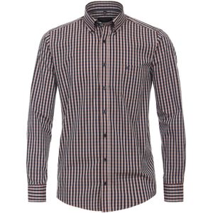 CASA MODA - Sport Casual Fit Overhemd - Blauw met Wit en Oranje Geruit - Strijkvriendelijk