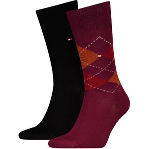 Tommy Hilfiger Sock Check (2-pack), heren sokken, diep rood geruit