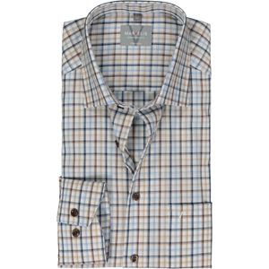 MARVELIS comfort fit overhemd, popeline, lichtbruin geruit