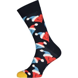 Happy Socks Santa Love Smiley Sock, blauw met harten - Unisex - Maat: 41-46