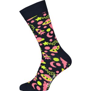 Happy Socks Into Space Sock, blauw met roze ruimte - Unisex - Maat: 41-46