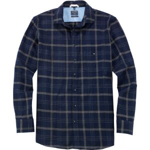 OLYMP Casual modern fit overhemd, twill, marineblauw geruit 47/48