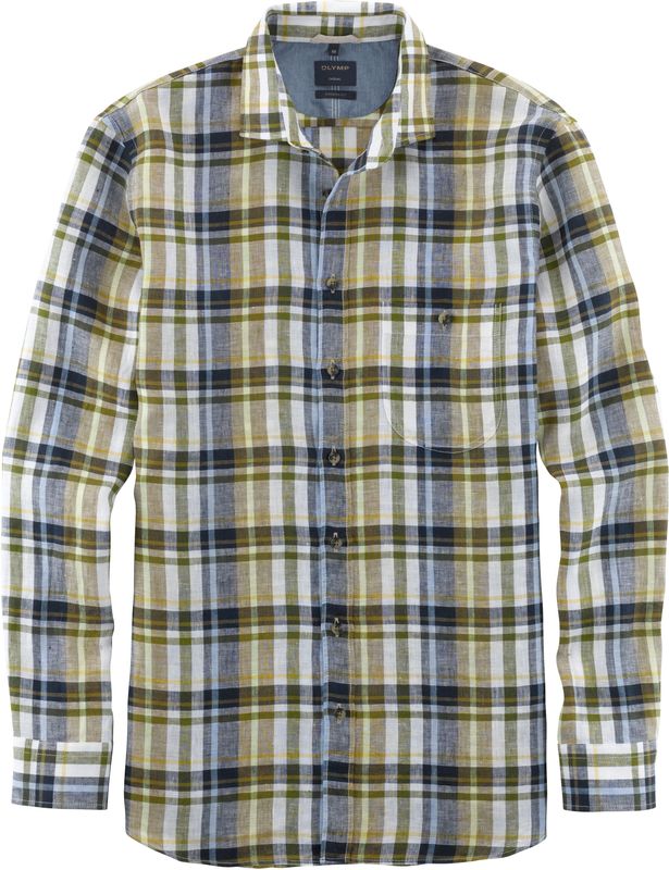OLYMP - Casual - Olijfgroen - Overhemd - Modern Fit - Geruit