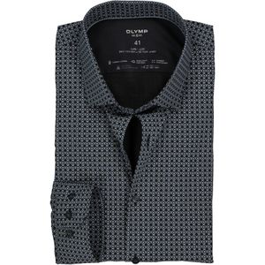 OLYMP No. 6 super slim fit overhemd 24/7, zwart met grijs en wit dessin tricot 42