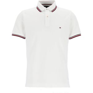 Tommy Hilfiger Core slim fit polo, heren polo met contrastbiezen, wit -  Maat: M