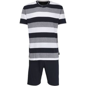 Gotzburg heren shortama V-hals, middenblauw gestreept