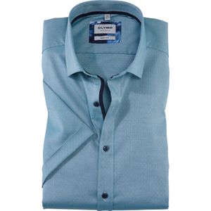 OLYMP Level 5 body fit overhemd, korte mouw, satijnbinding, smaragdgroen