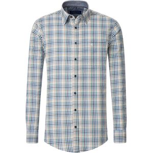 CASA MODA - Sport Comfort Fit Overhemd - Wit met Blauw Groen en Beige Geruit