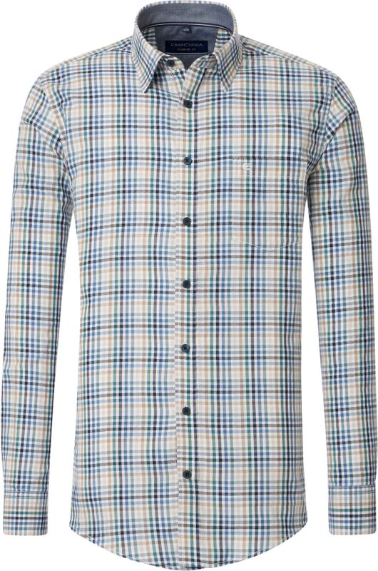 CASA MODA - Sport Comfort Fit Overhemd - Wit met Blauw Groen en Beige Geruit