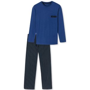 SCHIESSER Comfort Nightwear pyjamaset, heren pyjama lang biologisch katoen gestreept marineblauw -  Maat: XXL