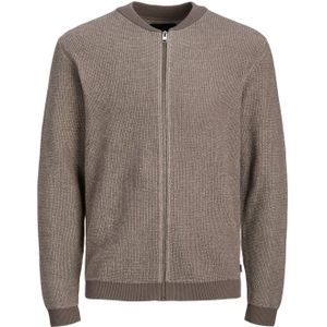 JACK & JONES Bani knit cardigan slim fit, heren vest katoen met opstaande boord, lichtbruin melange met beige -  Maat: S