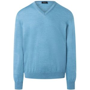 MAERZ Classic Fit heren trui met V-hals wol, lichtblauw