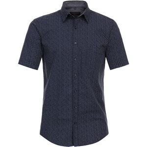 CASA MODA Sport casual fit overhemd, korte mouw, seersucker, blauw met wit dessin