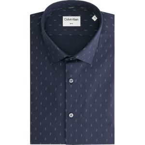 Calvin Klein slim fit overhemd, Poplin Leaf Print Slim Shirt, lichtblauw dessin