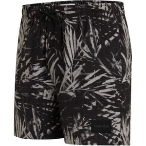 Calvin Klein Medium Drawstring swimshort, heren zwembroek, zwart-wit bladeren dessin -  Maat: XL