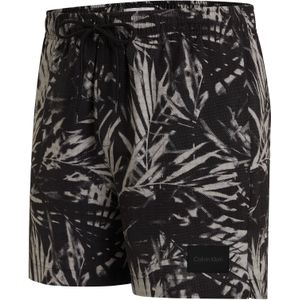 Calvin Klein Medium Drawstring swimshort, heren zwembroek, zwart-wit bladeren dessin -  Maat: M