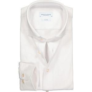 Profuomo slim fit jersey overhemd, knitted shirt pique, wit