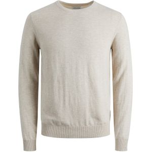 JACK & JONES Emil knit crew neck slim fit, heren pullover viscosemengsel met O-hals, beige melange -  Maat: XS