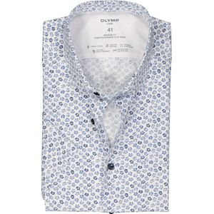 OLYMP 24/7 modern fit overhemd, korte mouw, dynamic flex, blauw met wit bloemen dessin 38