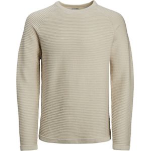 JACK & JONES Jones knit crew neck slim fit, heren pullover katoen met O-hals, beige -  Maat: L