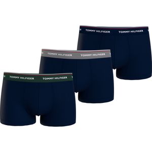 Tommy Hilfiger trunk (3-pack), heren boxers normale lengte, blauw met gekleurde tailleband -  Maat: M