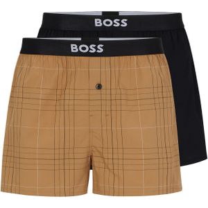 HUGO BOSS boxershorts woven (2-pack), heren boxers wijd model, zwart en beige geruit -  Maat: XL