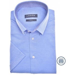 Ledub modern fit overhemd, korte mouw, middenblauw tricot 48