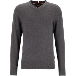 Tommy Hilfiger V-hals trui katoen met kasjmier, Pima Organic Cotton Cashmere, donkergrijs melange (Dark Grey Heather)