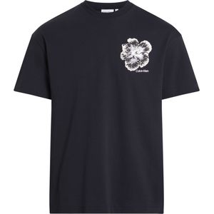 Calvin Klein Embroidered Night Flower T-shirt, heren T-shirt korte mouw O-hals, zwart dessin -  Maat: M
